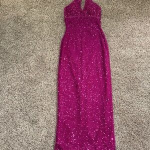 Glamorous Fuchsia Sequin Halter Prom Dress